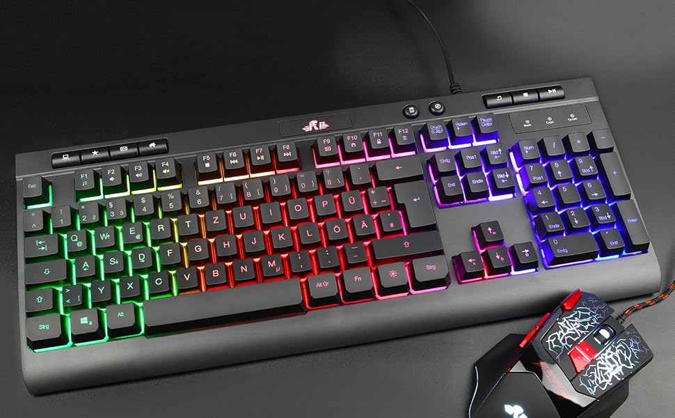 Геймінговий комплект клавіатури та миші Rii RK900: ергономічний дизайн, QWERTZ-клавіатура, сумісність з PC, Laptop, Xbox, PS4, PS5