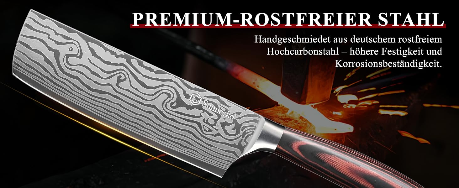 Японський ніж Sunnecko Santoku 17см - професійний кухонний ніж для приготування їжі (7 дюймів)