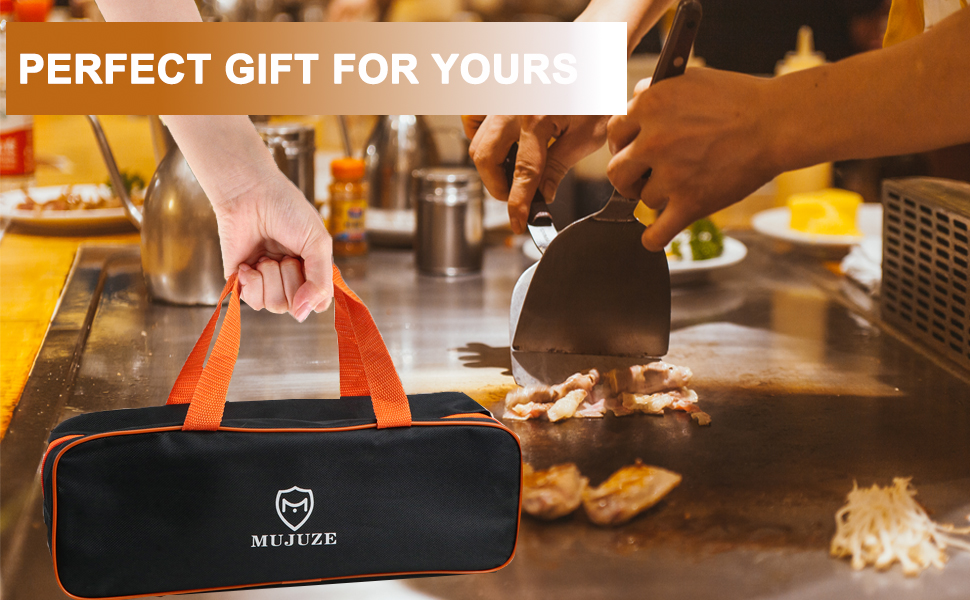 Набір шпатлів для грилю MUJUZE з нержавіючої сталі: аксесуари для планки, тепаньякі та кемпінгу. Подарунок для чоловіків та папи