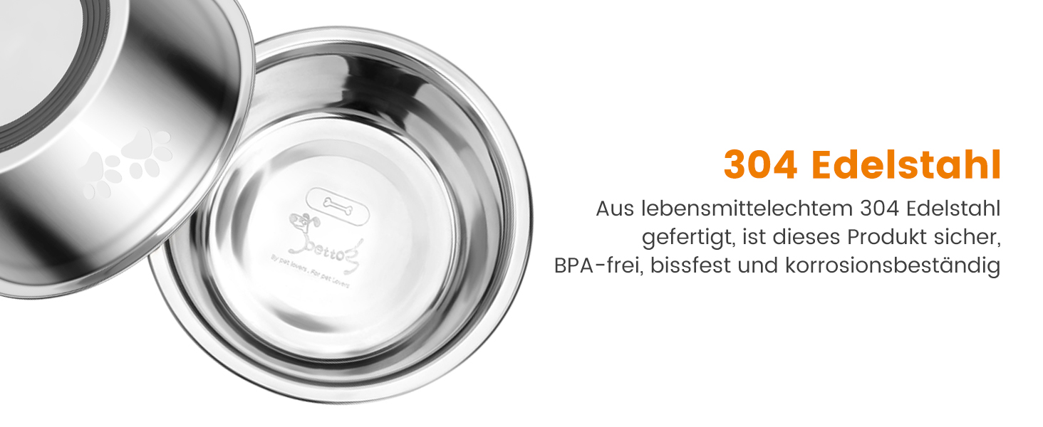 PETTOM Миски для собак з нержавіючої сталі, 2 шт. (3120 мл), миска для корму для собак великих, середніх та маленьких порід, миска для води з неслизьким силіконовим дном, розмір M - 21 см, срібний колір