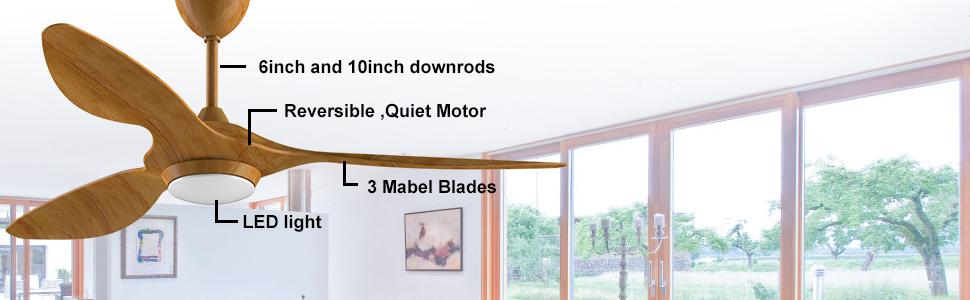 Стеляний вентилятор Reiga з підсвічуванням та пультом керування, 132 см, тихий реверсивний мотор, 6 швидкостей, таймер, регулювання яскравості та 3 колірні температури, світло-коричневі лопаті