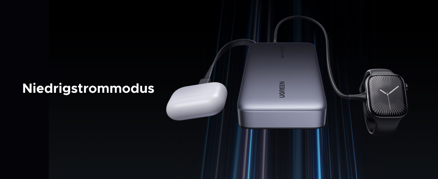 Повербанк UGREEN Nexode 20000mAh 67W з вбудованим кабелем USB-C, швидка зарядка HyperCharge та PD 65W для MacBook, iPad, iPhone, Xiaomi
