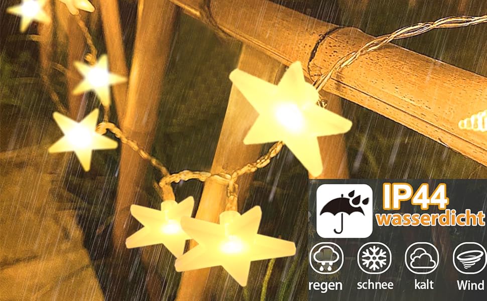 LED гірлянда зірочки на батарейках, 30 шт., 4,5 м, тепле біле світло - для вечірок, саду, Нового року, Хелловіну, весілля та декору