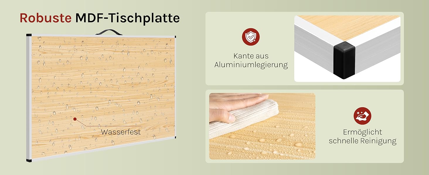 Складаний столик Woltu для кемпінгу та відпочинку на природі 100x60 см, регульована висота, алюмінієвий каркас з MDF, для кемпінгу, саду, заходів та ринків (світлий дуб)