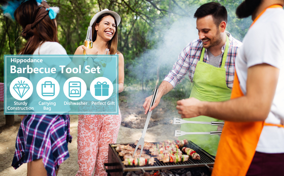 Набір гриль-посуду 5 в 1: щипці, лопатка, щітка, виделка, пензлик для м'яса. Ідеально для грилю, кемпінгу та барбекю