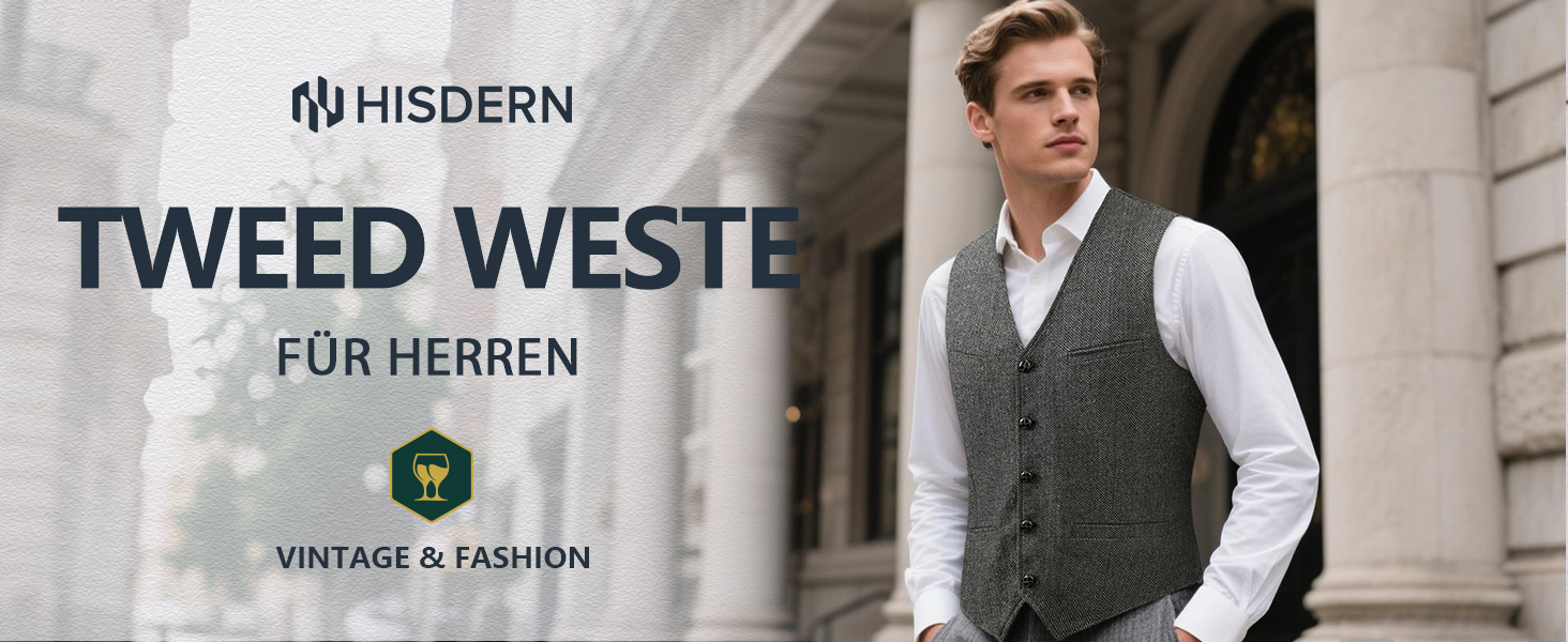 Жилет чоловічий HISDERN Vintage Casual Tweed з вовни в колірну смужку Herringbone для весілля, офісу та ділових зустрічей (L, темно-сірий)