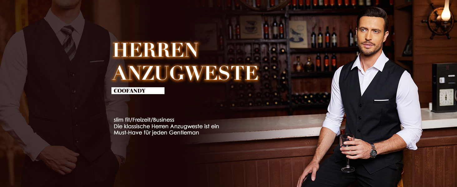 Костюмний жилет чоловічий COOFANDY, Slim fit, чорний, для вечірки та офісу