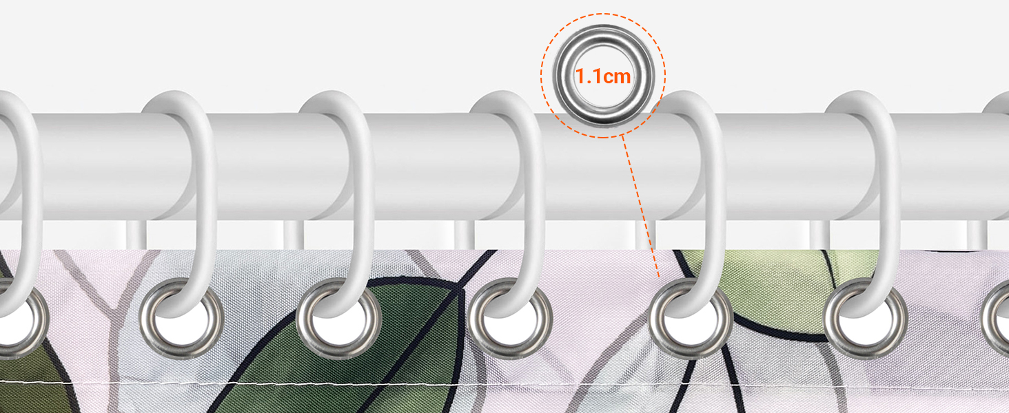 Штора для душу 200x200 см, зелені листя, антигрибкова, текстильна, водовідштовхувальна, пральна, поліестер, з кільцями (12 шт.) для ванної кімнати