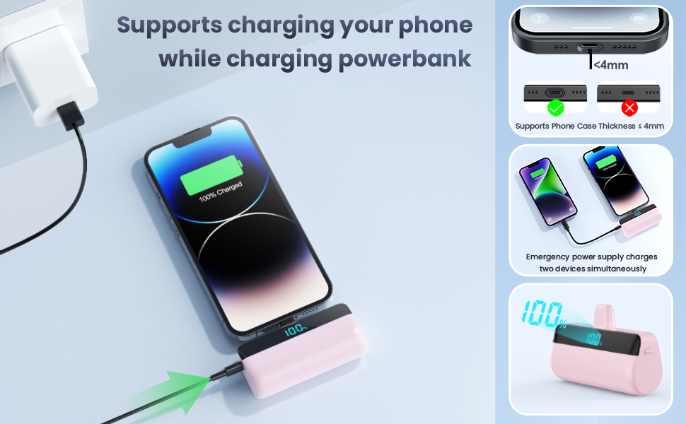 Power Bank Feob Mini 5200mAh 20W PD: Компактний акумулятор для iPhone з LED-дисплеєм (фіолетовий/рожевий)