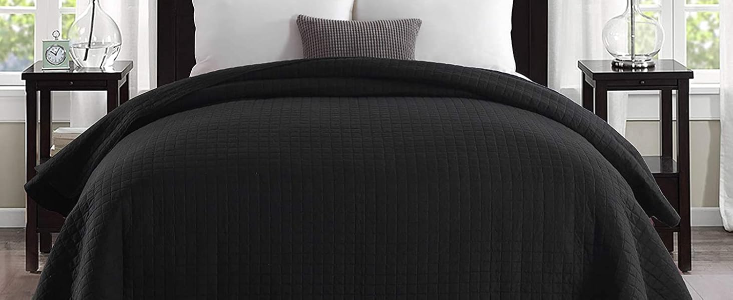 WOLTU Плед-плед для ліжка 170x210 см, стеганий плед з ефектом 2-в-1, Patchwork, перевернутий дизайн, в клітинку, сірий+світло-сірий, для двоспального ліжка