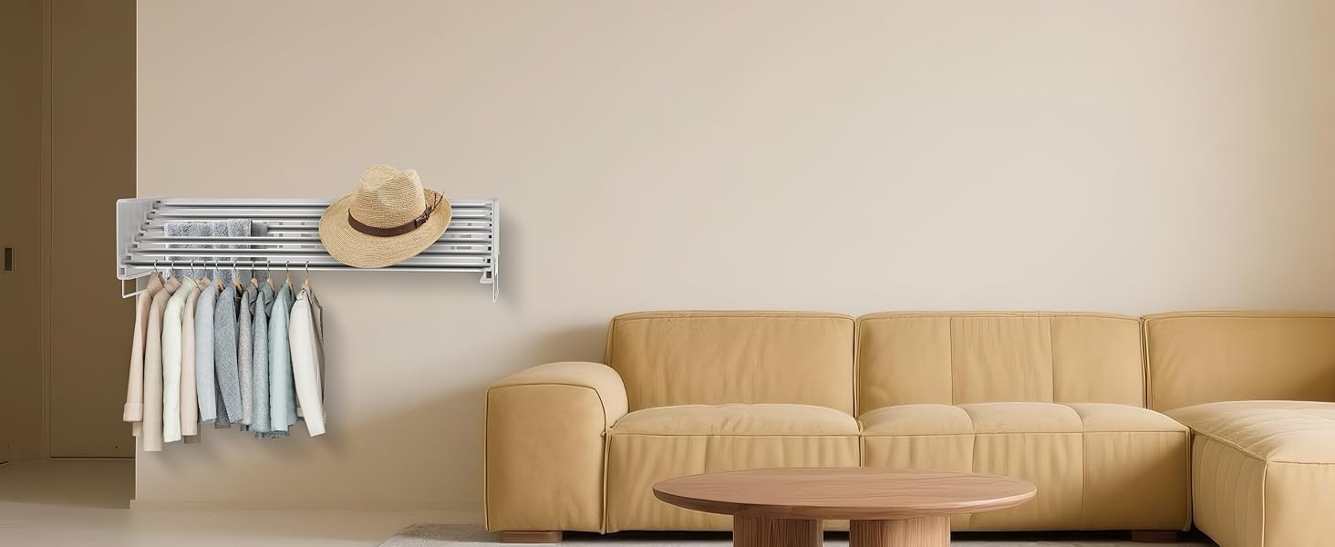 Настінний сушильник для білизни з довгими стіжками, 5 ліній сушіння, розкладний, для дому та вулиці, ванна кімната (білий, 80 см)