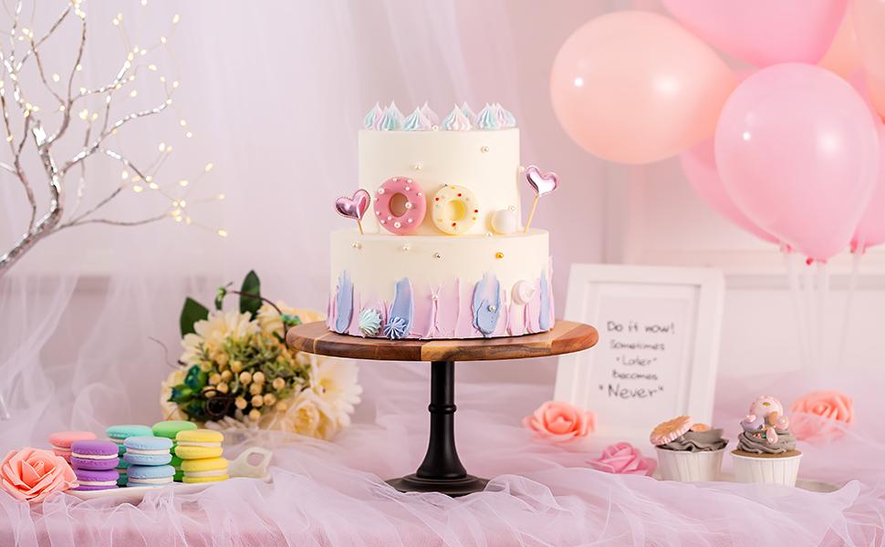 Дерев'яний підставка для тортів NUPTIO, набір 3 шт: рустикальний дизайн для весілля, дня народження, дитячого свята. Підходить для тістечок, десертів та чаю. Чорний колір, 29 см