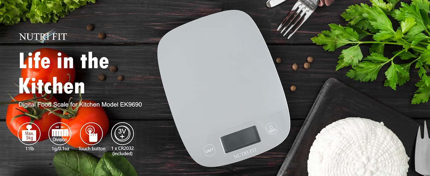 Кухонні ваги NUTRI FIT: цифрові, ультратонкі, мультифункціональні, 5 кг, чорні