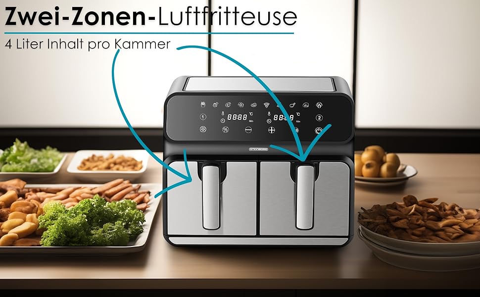Багатофункціональна фритюрниця без олії | Air Fryer з 2 камерами | Міні-печі Air Fryer 4-в-1 | Фритюрниця, дегідратор, гриль, духовка