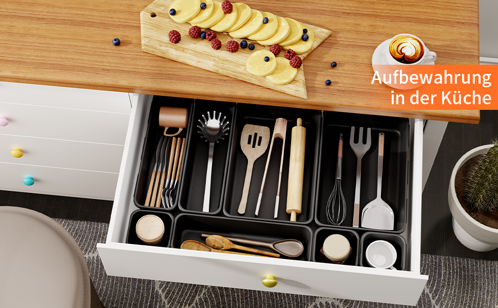 45 Piece Drawer Organizer for Office with 3 Sizes, Vanity Makeup Organizer Drawer, Storage Desk Organizer Drawer Organization System for Kitchens, Bedrooms, Bathrooms, Office, Gray (3 - Sizes, Black (45 Pieces))
