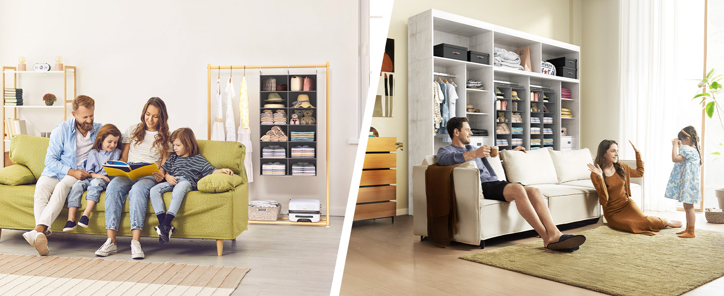 Настінна вішалка-органайзер для одягу, 6 ярусів, сіра. З металевими гачками, для зберігання в шафі, спальні, гуртожитку. Економія місця.