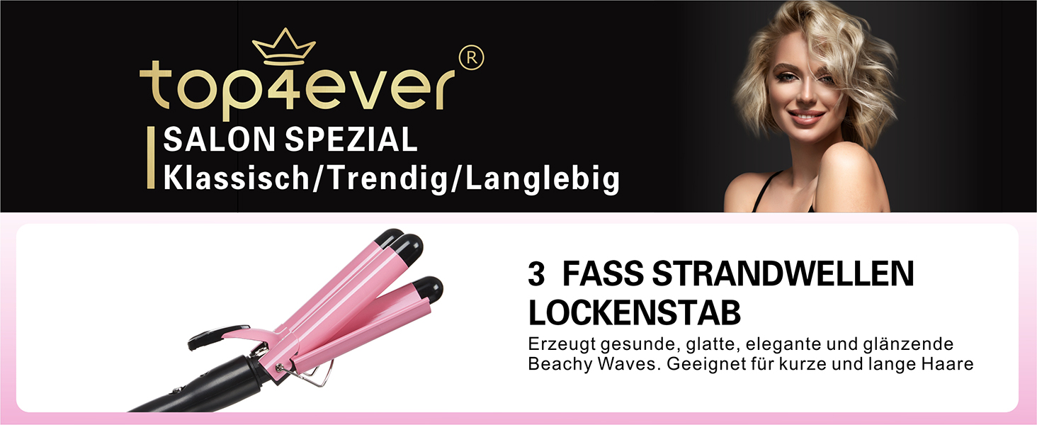 Welleneisen 3 Fässer TOP4EVER: локони для довгих та коротких волосся, 25 мм, регулювання температури