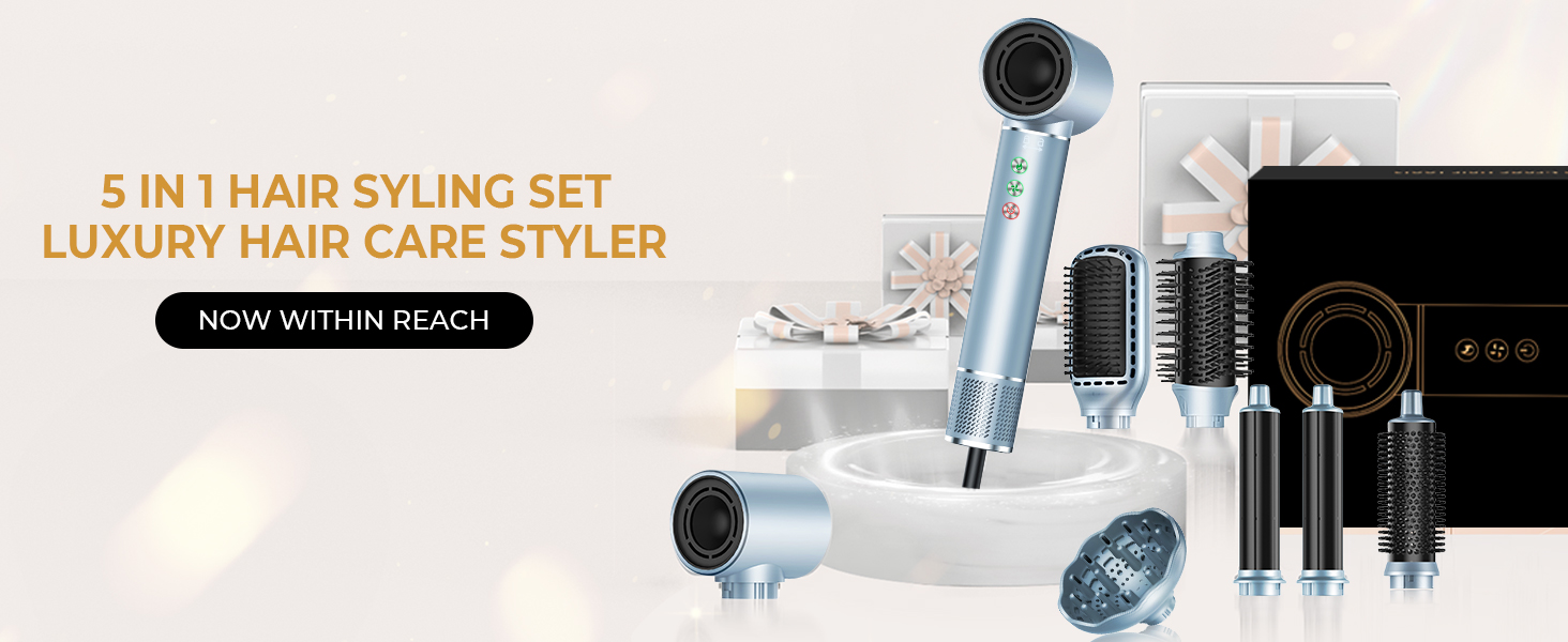 Набір для укладки волосся 7 в 1 OKWRAP Airstyler: фен, плойка, щітка для випрямлення, іонізація, 110000 об/хв, сірий/срібний