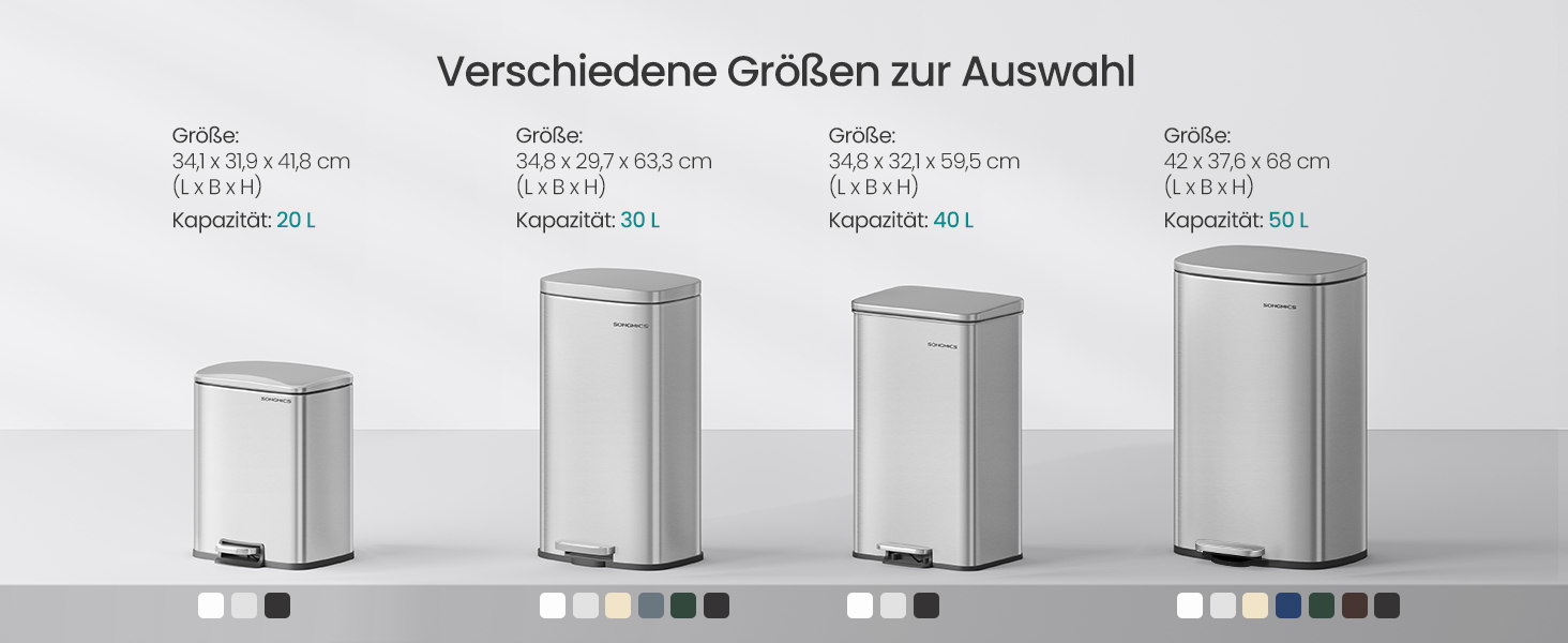 Відро для сміття SONGMICS 50 літрів з педаллю, нержавіюча сталь, з м'яким закриттям, з внутрішнім відром