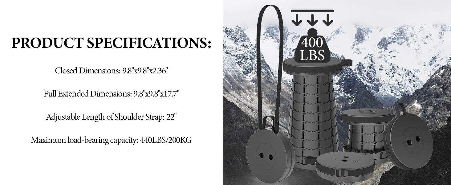 Тeleskopний складаний стілець для кемпінгу, риболовлі та відпочинку на природі. Міцний, з вантажопідйомністю 280 кг, компактний, 25x25x45 см, колір: смарагдово-зелений