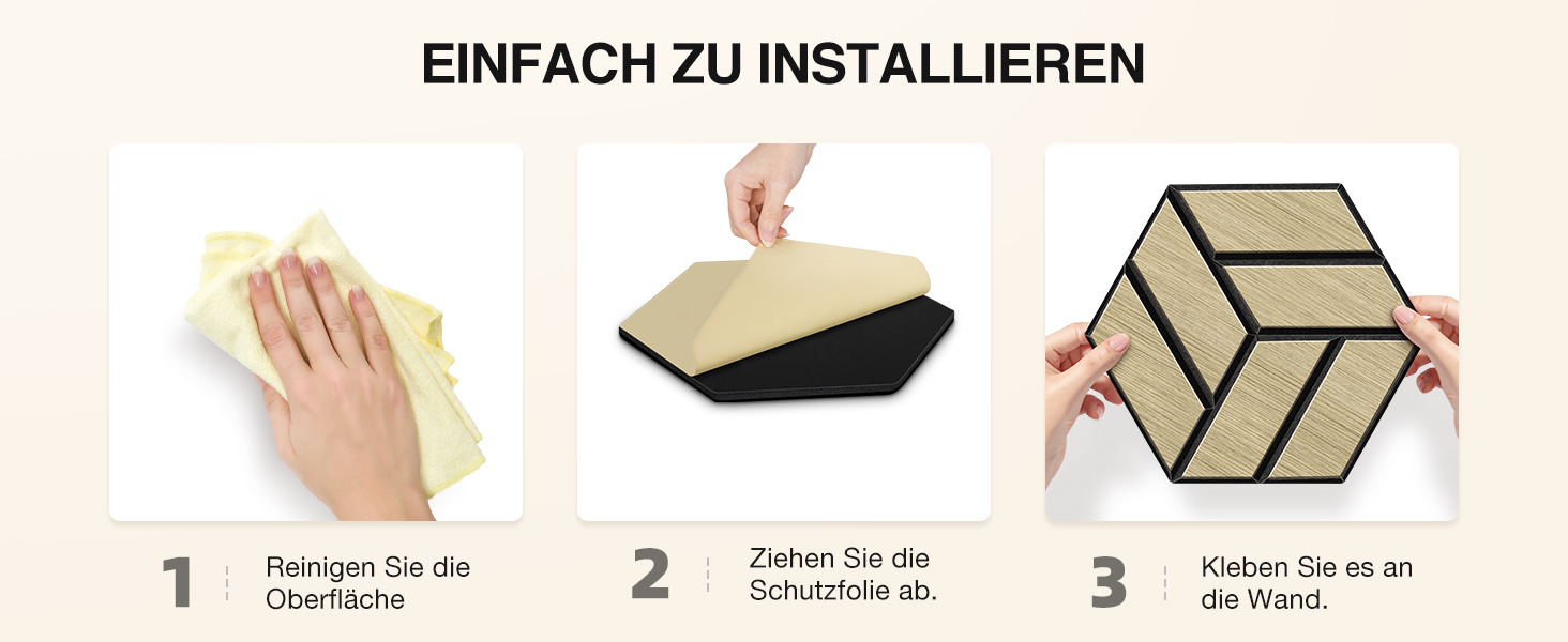 Акустичні 3D панелі JAMELO з натурального шпона дуба, самоклеючі гексагональні стінові панелі для декору стін та стелі, 30x15x1.2 см, 10 шт., натуральний колір