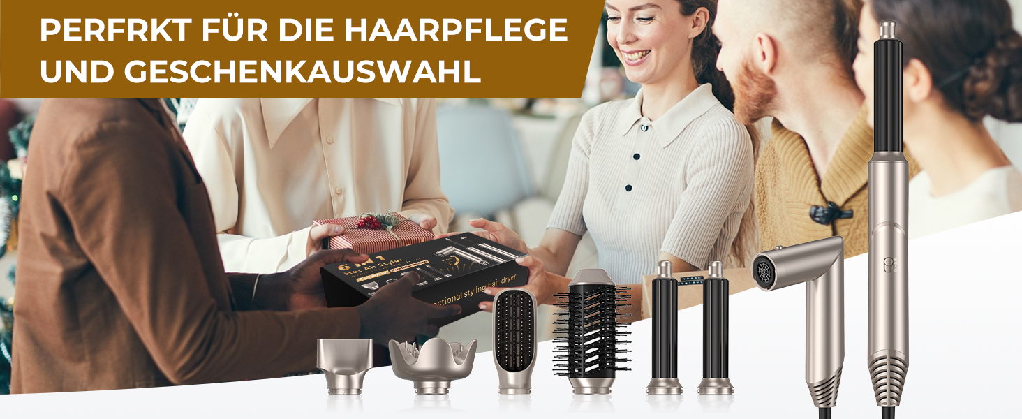 UKLISS 6-в-1 Airstyler: Фен-щітка, локони, укладка, іонізація 60 000 U/min, золотий