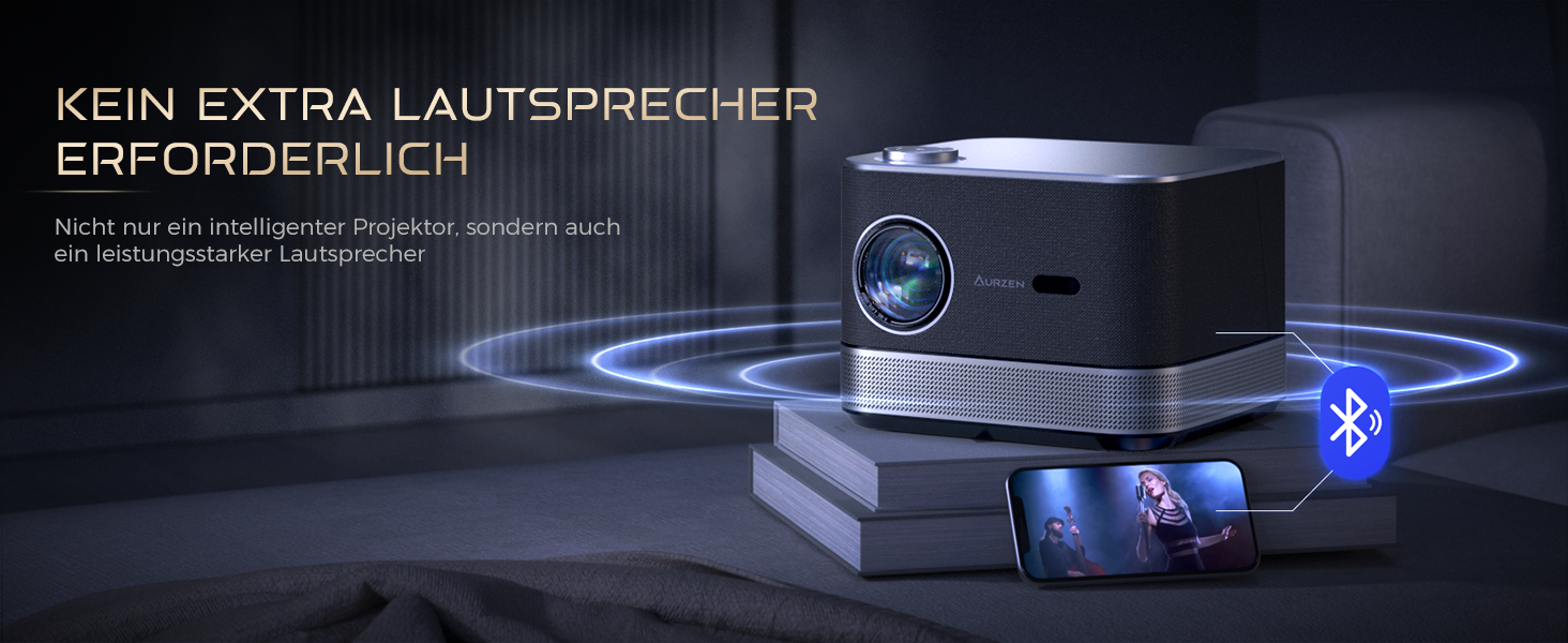 AURZEN Boom 3: 4K проєктор з автофокусом, HDR, WiFi6, Bluetooth, Dolby Audio. Підтримка 1080P Full HD, LED Smart проєктор для дому та на вулицю (чорний)