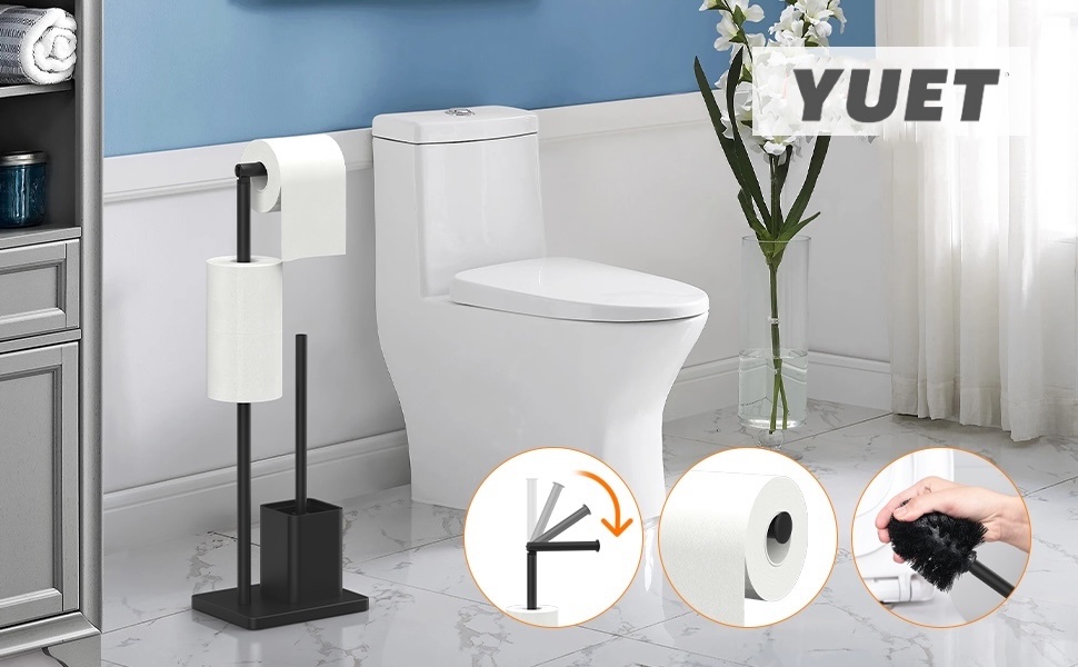 Тримач туалетного паперу з щіткою YUET з нержавіючої сталі, чорний | Набір для ванної кімнати
