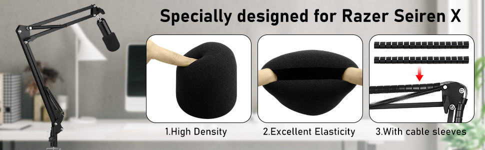 Підставка для мікрофона ChromLives для Razer Seiren X, з поп-фільтром, вітрозахистом та кабелетримачем, 5/8 адаптер