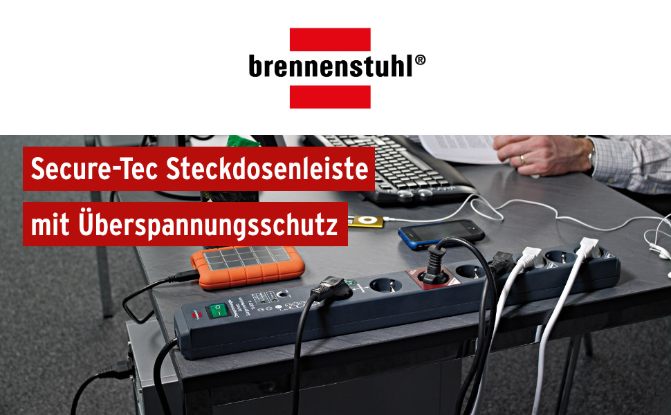 Бренненштуль Secure-Tec Мережевий фільтр 6 виходів із захистом від перенапруги (сірий)