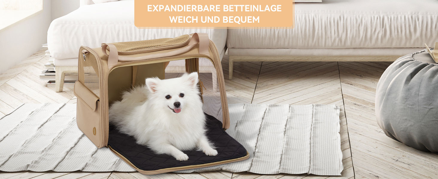 Транспортна переноска для котів та собак Petsfit, складана сумка-переноска, 50L x 33B x 33H см, з м'яким розкладним килимком та регульованим плечовим ременем, Khaki