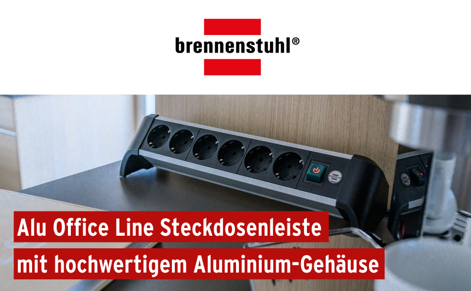 Смуга розеток Brennenstuhl Alu-Office-Line 6-фазна з алюмінію для столу (з вимикачем та 3м кабелем), Made in Germany