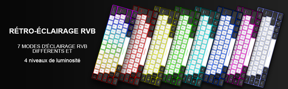 RedThunder K62 Бездротова ігрова клавіатура та миша, RGB, AZERTY, 62 клавіші, міні, для PC PS5 (Біло-Чорний)