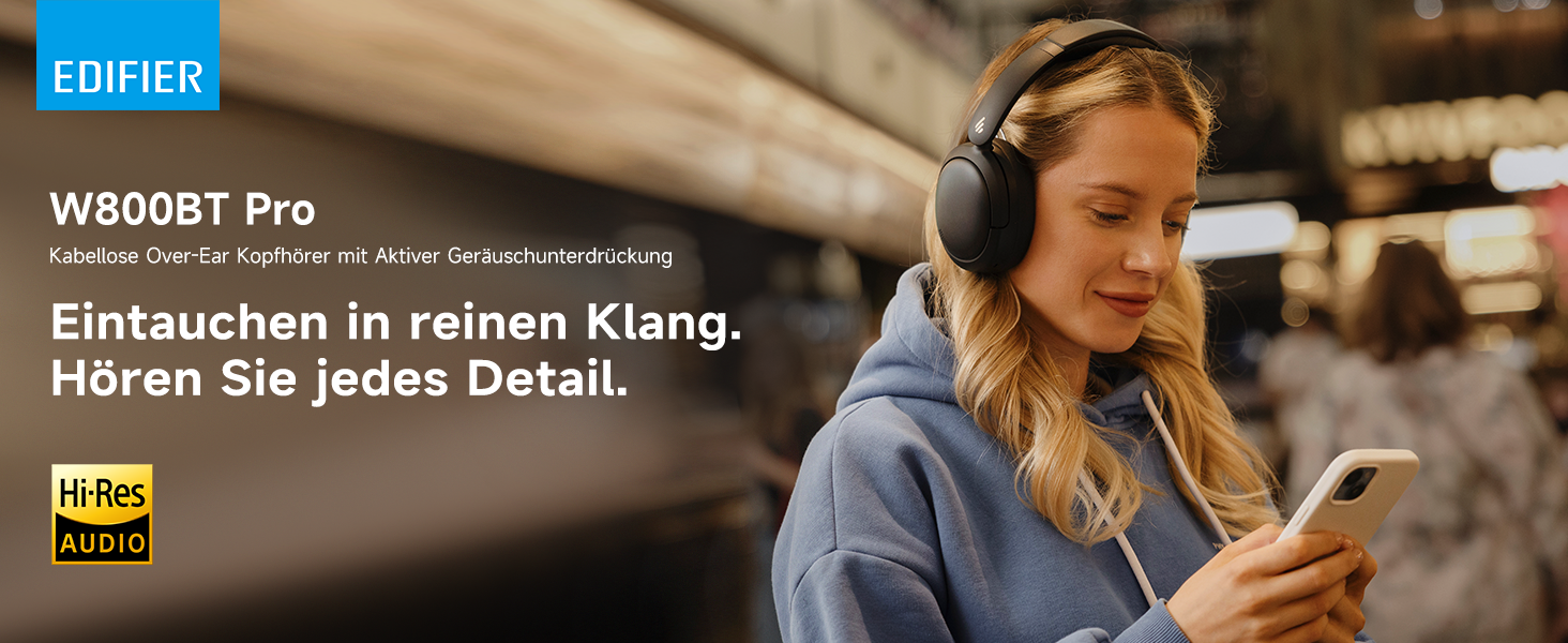 Навушники Edifier W800BT Pro Hybrid ANC Bluetooth 5.4 Over-Ear Чорні - Бездротові, з Шумозаглушенням, Hi-Res Audio, 45 год. роботи, Швидка зарядка, Складні