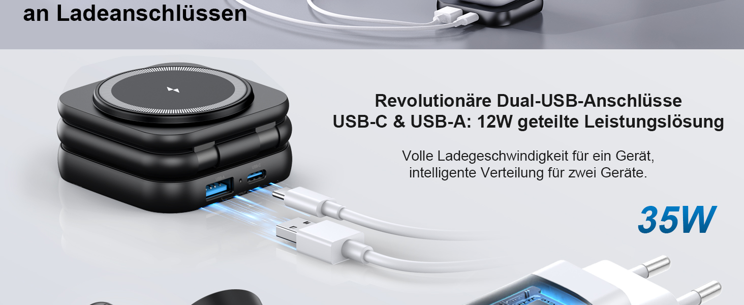 Зарядна станція 5 в 1 для iPhone з підтримкою магнітного зарядного пристрою, складана, для подорожей, бездротовий зарядний пристрій для iPhone 17/16/15/14/13/12, AirPods Pro 3, Apple Watch S11/Ultra (Titan Wüstensand) 2026-Titan Wüstensand (2026-Schwarz)