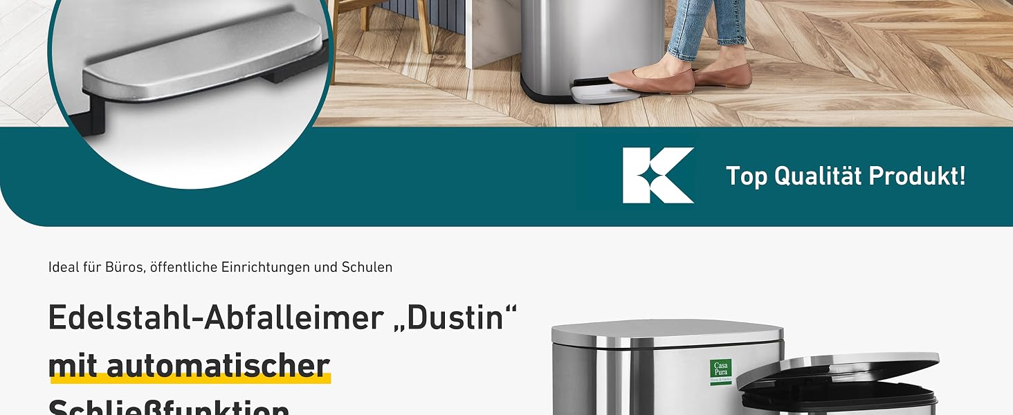Сміттєвий відер Floordirekt Dustin 30л для кухні, педальний смітник з системою плавного закриття та вийманим внутрішнім відром