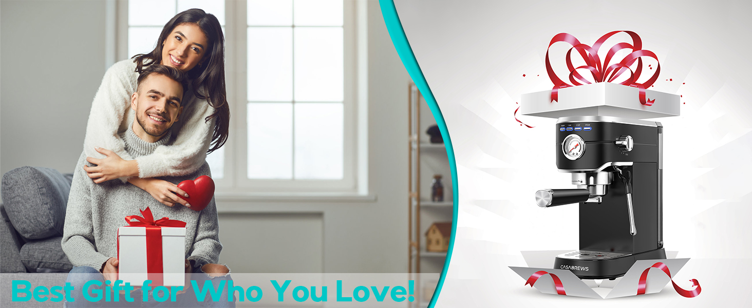 CASABREWS Еспресо-кавомашина Siebträger з нержавіючої сталі, 20 Bar, з професійним капучинатором, компактна для еспресо, капучино, лате макіато, об'єм бака 1л, чорна