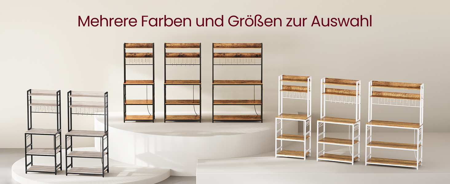 Стелаж кухонний VASAGLE з розетками, для мікрохвильової печі, з решіткою, 14 гачків, антрацит-чорний, 40x60x170 см, вінтажний коричневий + чорний