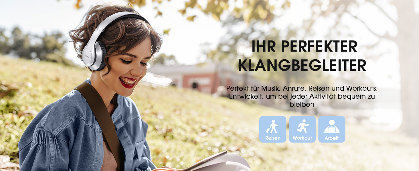 Бездротові навушники Uliptz Over-Ear Bluetooth з 65 годинами роботи, 6 EQ-режимів, HiFi стерео, складна конструкція для подорожей/офісу/телефону/ПК (срібні)