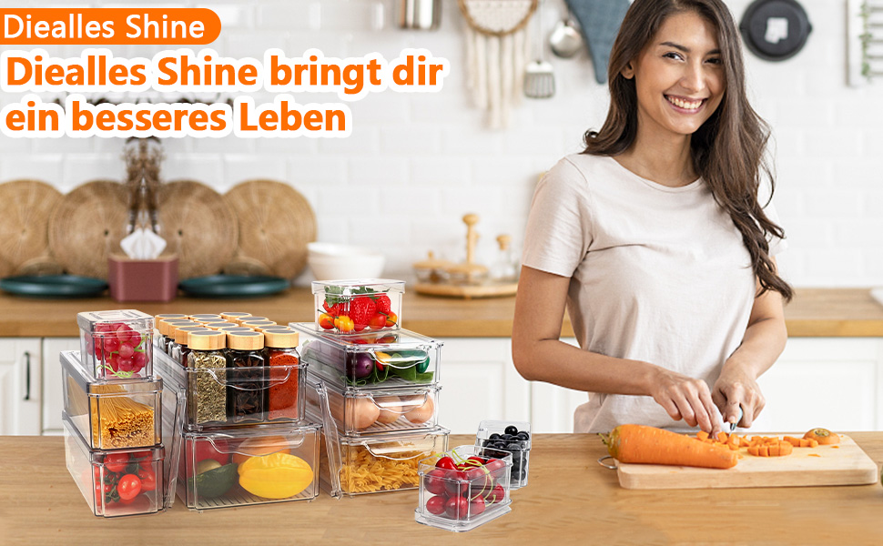 Refrigerator Organizer Set, 6-Piece Organizer Boxes for Refrigerator with Lids, Transparent Refrigerator Boxes Stackable, Storage Boxes for Refrigerator for Kitchen Cabinets