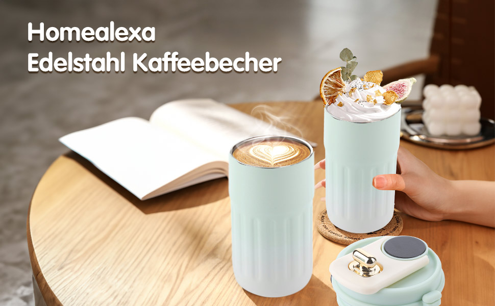 Термокружка для кави HomeAlexa з цифровим дисплеєм, 410 мл, нержавіюча сталь 316, ізольована вакуумна термокружка з кришкою, зелена