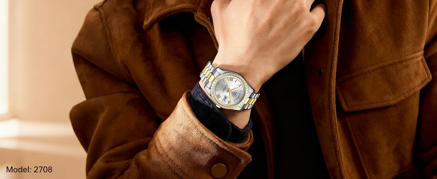 Годинник NIBOSI для чоловіків: аналоговий кварцовий годинник з діамантовою лускою, сталевий циферблат рожевого золота, водостійкий бізнес-класичний годинник з датою та днем тижня, срібно-блакитний колір