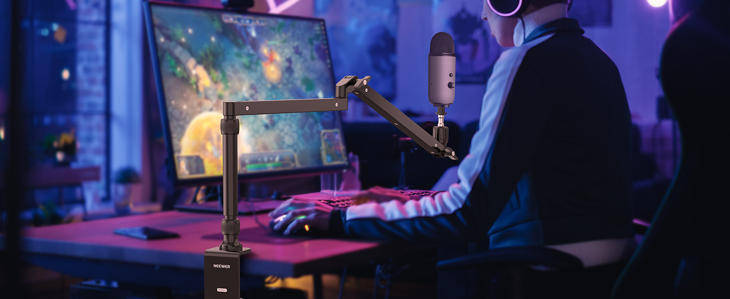 NEEWER MST002 Тримач для мікрофона з низьким профілем, регульований, з демпфером, для подкастів, ігор, стрімінгу, з кабелеуправлінням