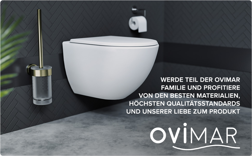 Набір для чищення унітазу Ovimar Finnkona з кріпленням на стіну без свердління | Силіконова щітка для унітазу з вентиляцією | Виготовлена з порошково-пофарбованої нержавіючої сталі | Змінний насадка для унітазу (золота)