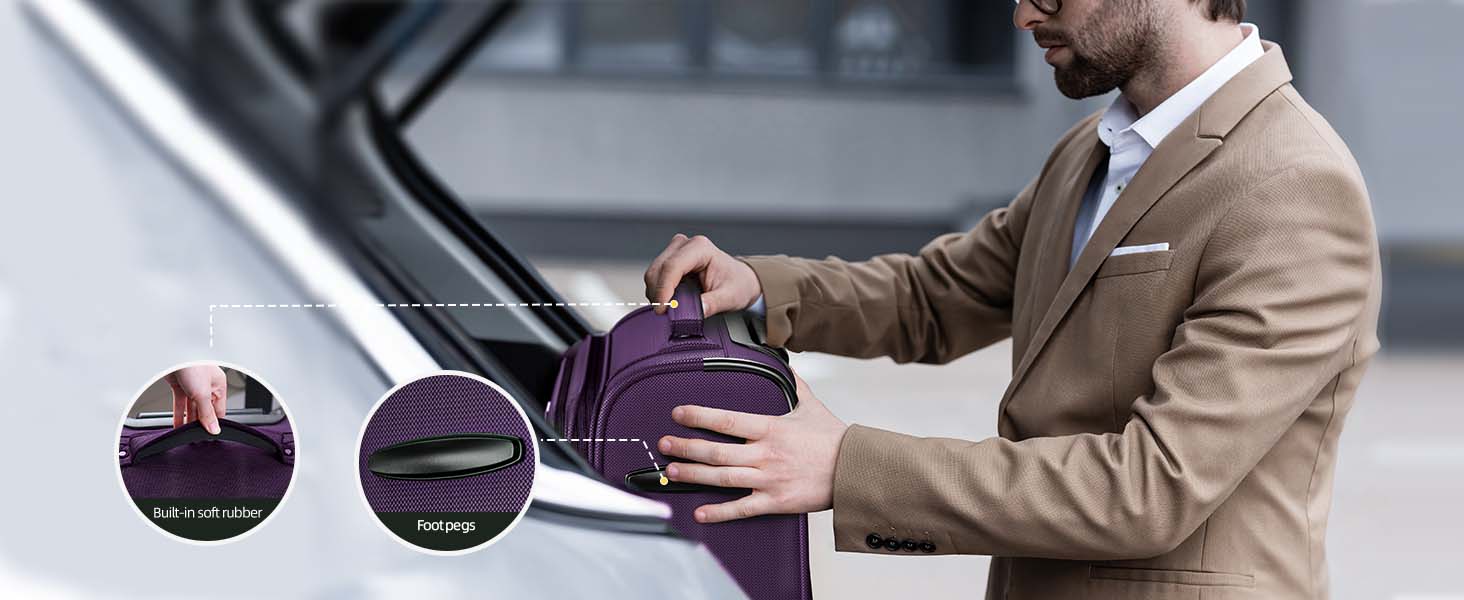 Набір валіз SHOWKOO 3 шт. з м'якою шкаралупою, розширюваний, легкий, міцний, з TSA замком та 4 колесами (фіолетовий)