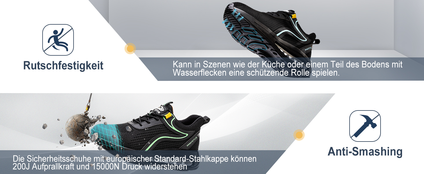 Черевики робочі чоловічі та жіночі S3 з металевим підноском, легкі, антиковзаючі, дихаючі, спортивні, чорно-сині, 42 EU