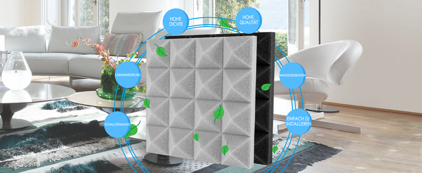 Звукопоглинаючі панелі AGPtEK, акустичний поролон для студії, офісу та кімнати (24 шт, 25x25x5 см, сірий та чорний)