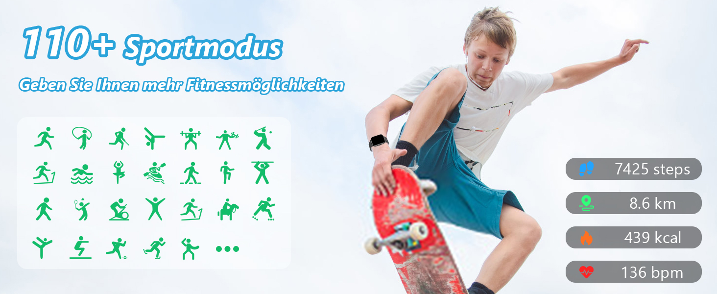 Смарт-годинник KALINCO для дітей та чоловіків, 1.69” з моніторингом серцевого ритму, сну, крокоміра та сповіщеннями про дзвінки/повідомлення. Чорний