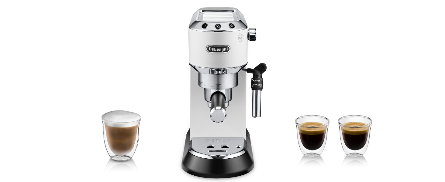 Еспресо-машина De'Longhi Dedica Style EC 685.W - компактна, з професійною капучинатором, для E.S.E. Pads, білий колір