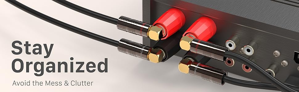 Позолочені кутові бананові роз'єми FosPower для акустичних кабелів, Hi-Fi підсилювачів та домашнього кінотеатру, з подвійними фіксаційними гвинтами (12 шт / 6 пар)